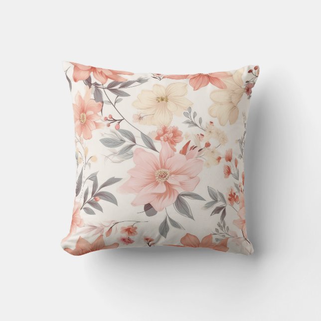 Delicate Pink & Peach Tone Floral Pattern  Throw Pillow (Front)