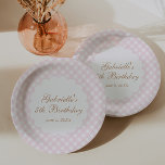 Delicate Pink Plaid Gingham Paper Plate<br><div class="desc">This design features a delicate pink plaid background and a soft natural aesthetic.</div>