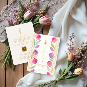 Delicate Pink & Purple Tulips Border Wedding Save The Date