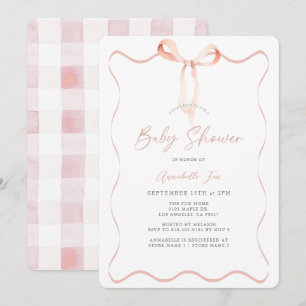 Delicate Pink Ribbon Bow Girl Baby Shower Invitation