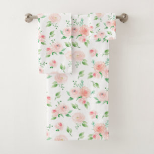 Delicate Pink Rose Bouquet Bath Towel Set
