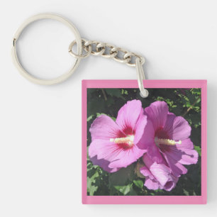 Delicate Pink Rose of Sharon Photo Keychain