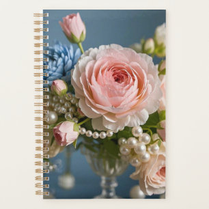 Delicate pink rose with pearl in vase planner