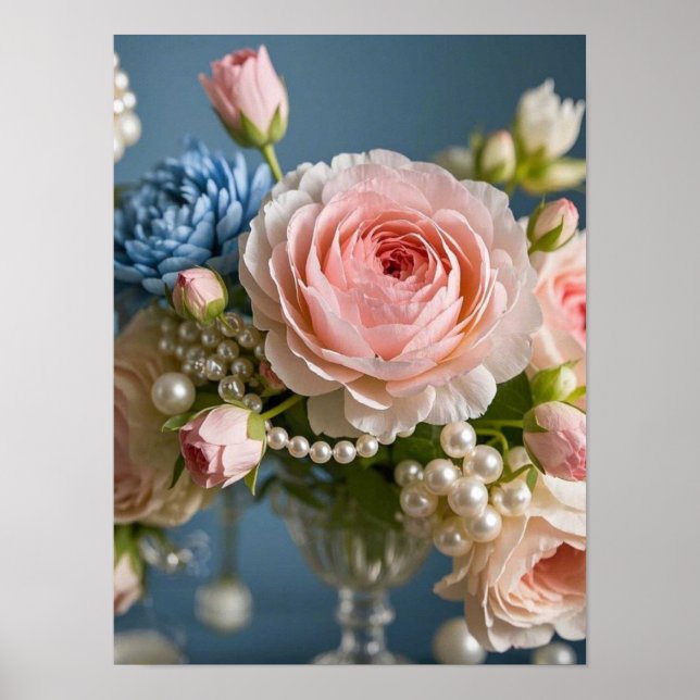 Delicate pink rose with pearl in vase  poster (Front)