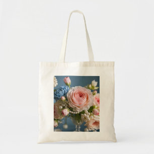 Delicate pink rose with pearl in vase  tote bag