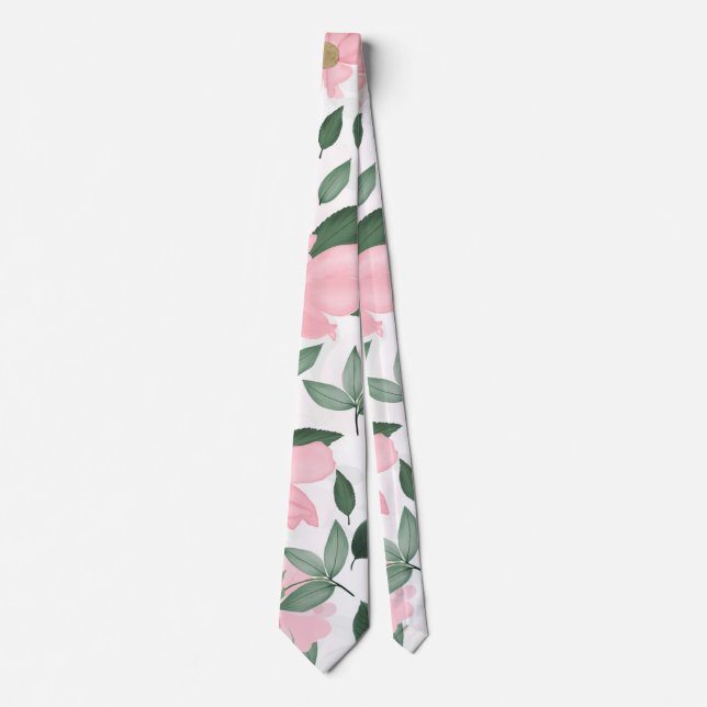 Delicate Pink Roses Floral Painting Tie (Front)