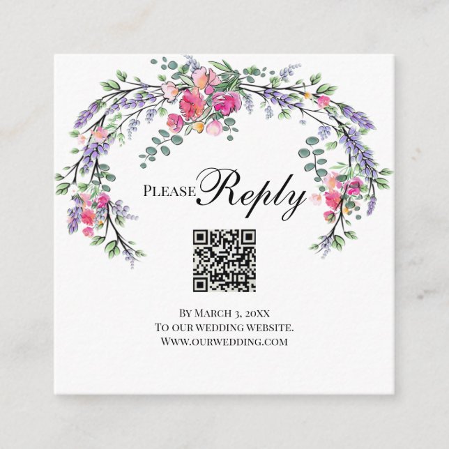  Delicate pink roses lavender eucalyptus QR code Enclosure Card (Front)