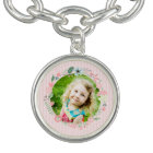 Delicate Pink Stripes Custom Photo Floral Frame