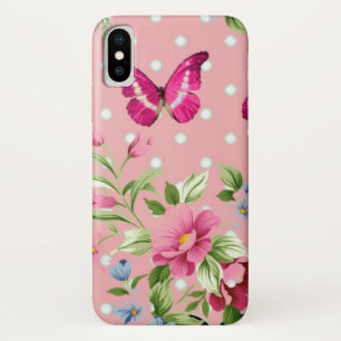delicate pink vintage floral butterfly pattern Case-Mate iPhone case