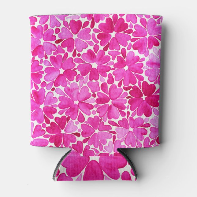 Delicate Pink Watercolor Flowers Can Cooler (Front)