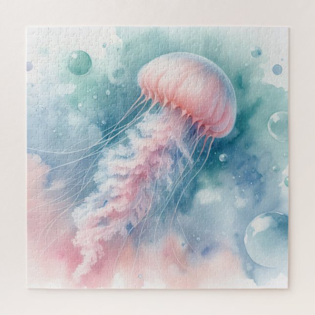 Delicate Pink Watercolor Jellyfish Jigsaw Puzzle (Vertical)