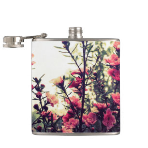 Delicate Pink Wild Flower Meadow Photo Hip Flask