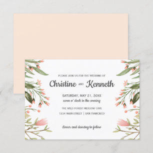 Delicate Pink wildflowers border Botanical wedding Invitation