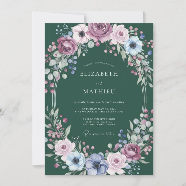 Delicate Plum Periwinkle Petal Wedding Invitation (Front)