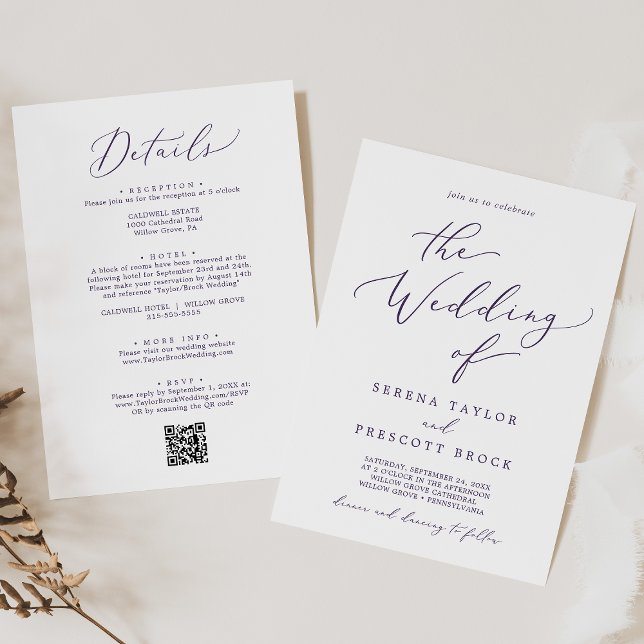 Delicate Plum Purple All In One QR Code Wedding Invitation (Creator Uploaded)