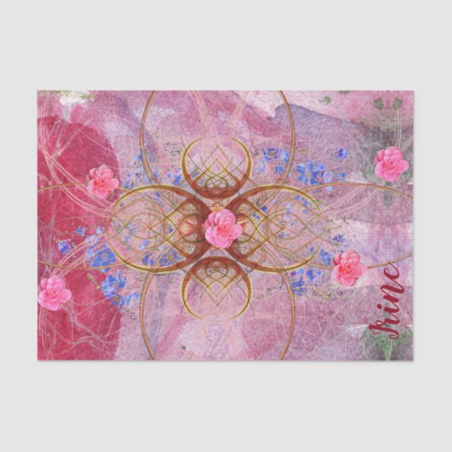 Delicate Pressed Flowers on Pink with name/word  Tissue Paper (Front)