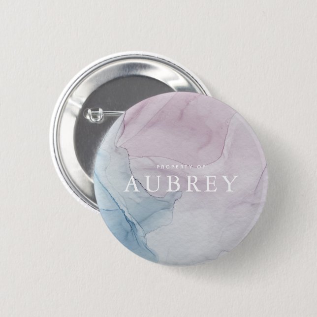 Delicate Purple Abstract Print with Name 2 Inch Round Button (Front & Back)