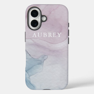 Delicate Purple Abstract Print with Name iPhone 16 Case