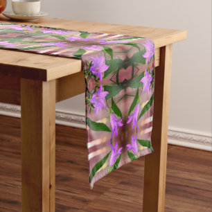 Delicate Purple Flowers Abstract Art Short Table Runner