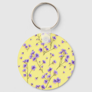 Delicate Purple Flowers on Yellow Background Keychain