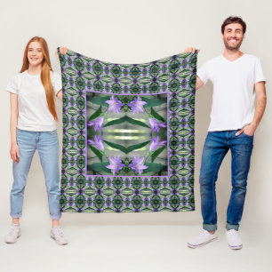 Delicate Purple Lily Flowers Abstract Pattern Fleece Blanket
