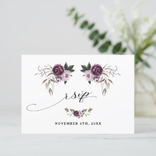 Delicate Purple Pink Peony Flowers Gold Wedding RSVP Card