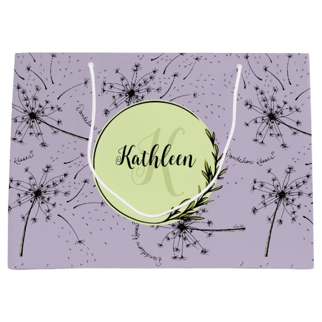 Delicate Purple Wildflower Dandelion Kisses Floral Large Gift Bag (Front)