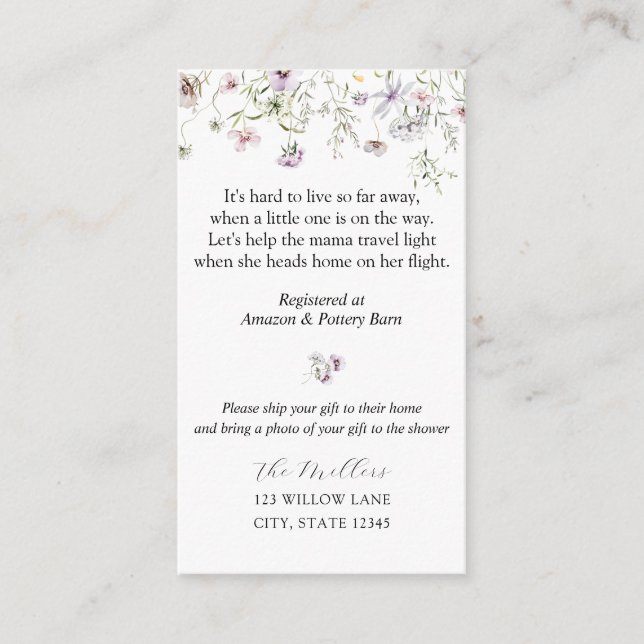  Delicate Purple Wildflower Long Distance  Enclosure Card (Front)