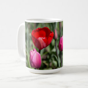 Delicate red and purple tulips coffee mug