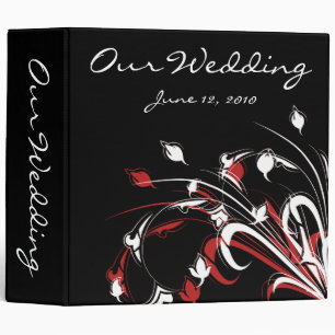 Delicate Red and White Flower Swirls Binder