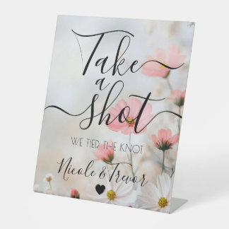 Delicate Red Flowers Calligraphy Take a Shot Pedestal Sign