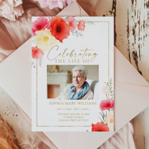 Delicate Red Flowers Funeral Order of Service Program