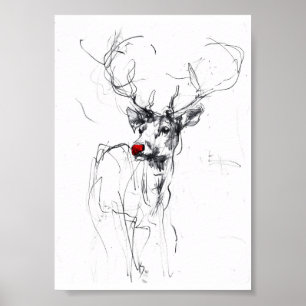 Delicate Red-Nosed Rudolf Portrait Poster