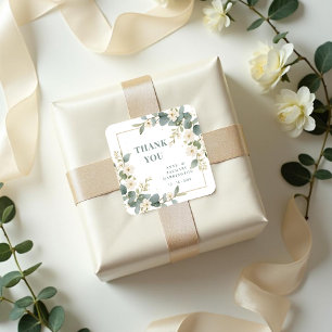 Delicate Romantic Floral and Branch Frame Wedding  Square Sticker