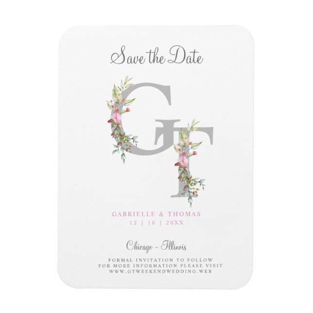 Delicate & Romantic Initial with a Floral Garland Magnet (Vertical)