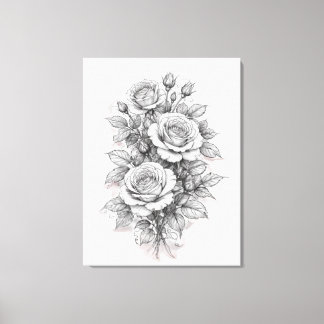 Delicate Romantic Rose Bouquet Sketch  Canvas Print