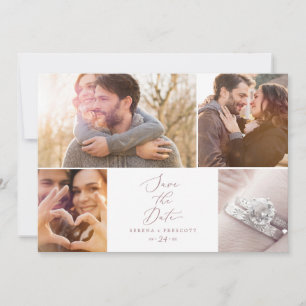 Delicate Rose Gold Calligraphy 4 Photo Collage Save The Date