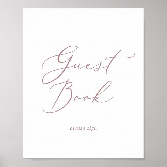 Delicate Rose Gold Calligraphy Guest Book Sign (Front)