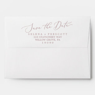 Delicate Rose Gold Calligraphy Save the Date Card Envelope