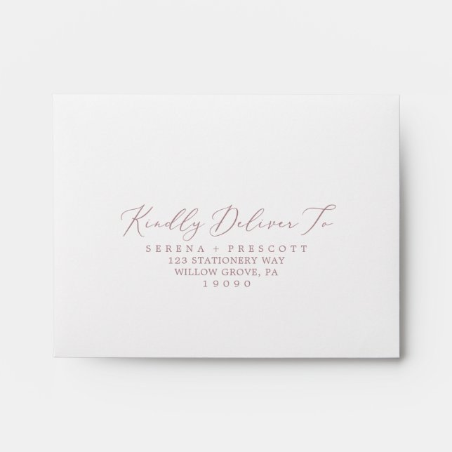 Delicate Rose Gold Calligraphy Self-Addressed RSVP Envelope (Front)