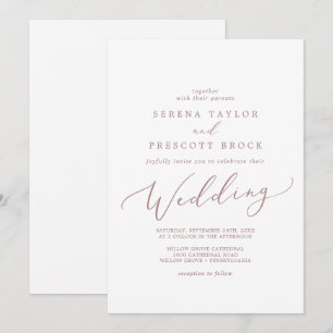 Delicate Rose Gold Calligraphy Wedding Invitation