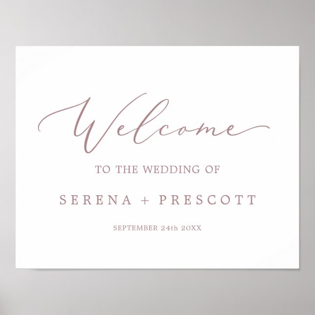 Delicate Rose Gold Calligraphy Wedding Welcome Poster (Front)