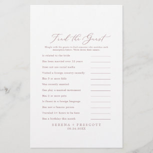 Delicate Rose Gold Find the Guest Wedding Game Flyer