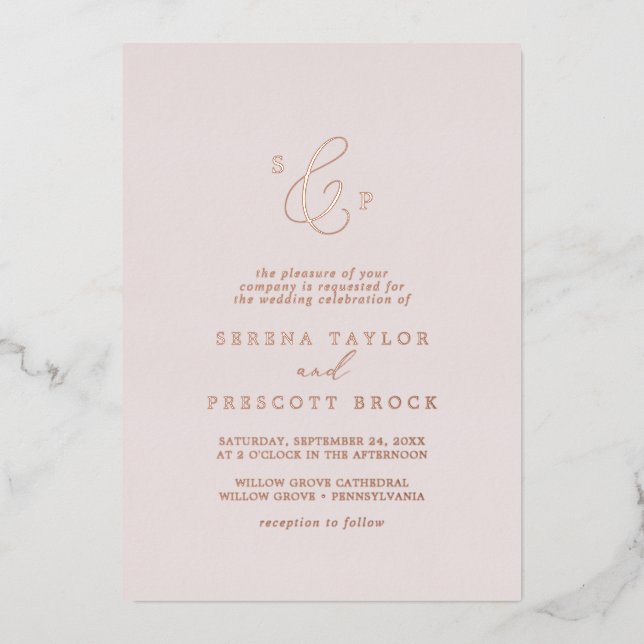 Delicate Rose Gold Foil | Blush Monogram Wedding (Front)