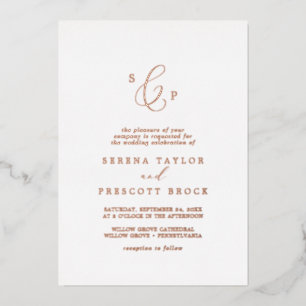 Delicate Rose Gold Foil Formal Monogram Wedding