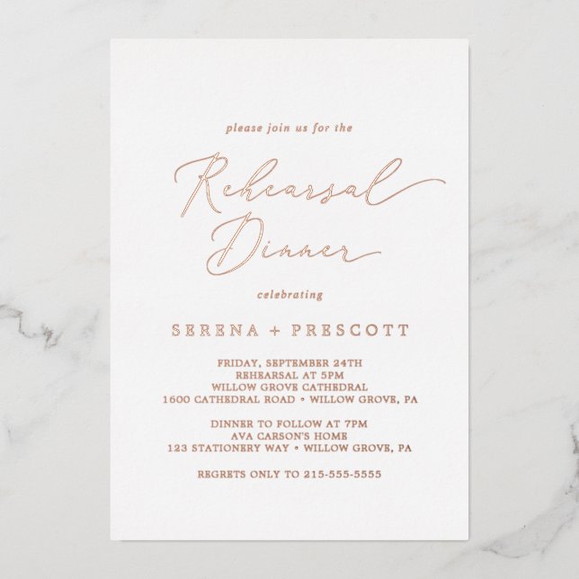 Delicate Rose Gold Foil Rehearsal Dinner (Front)