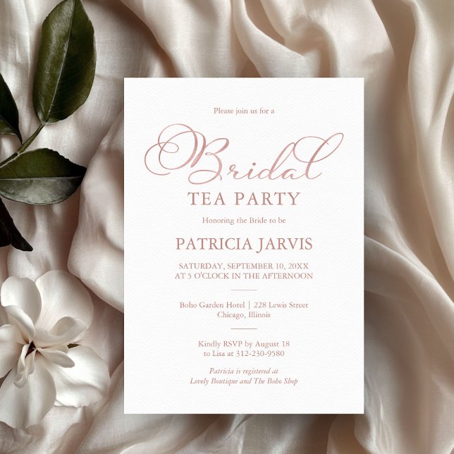 Delicate Rose Gold Foil Script Bridal Tea Party Invitation (Creator Uploaded)
