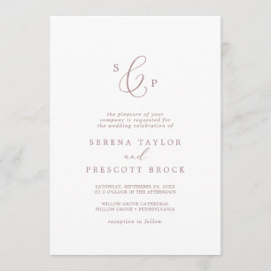 Delicate Rose Gold Formal Monogram Wedding Invitation