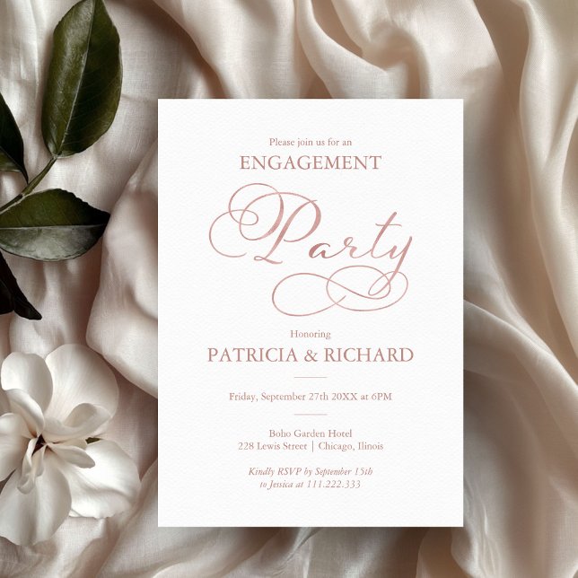 Delicate Rose Gold Script Engagement Party Invitation (Creator Uploaded)