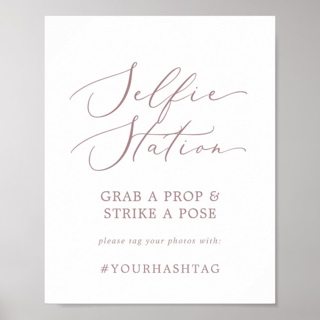 Delicate Rose Gold Selfie Station Hashtag Sign (Front)